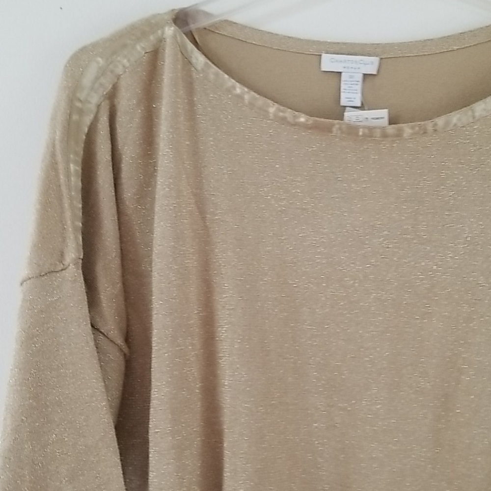 Charter Club Women Toasted khaki Gold Metallic Top